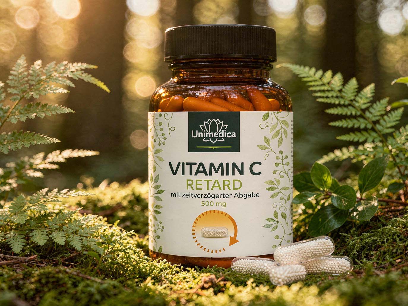 Vitamin C RETARD - mit zeitverzögerter Freigabe - 500 mg pro Tagesdosis (1 Kapsel) - 120 Kapseln - von Unimedica